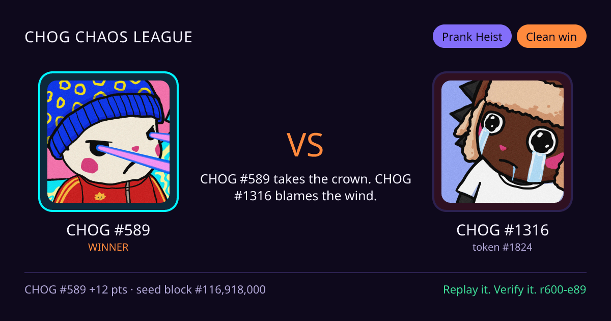 Highlight card: CHOG #589 versus CHOG #1316