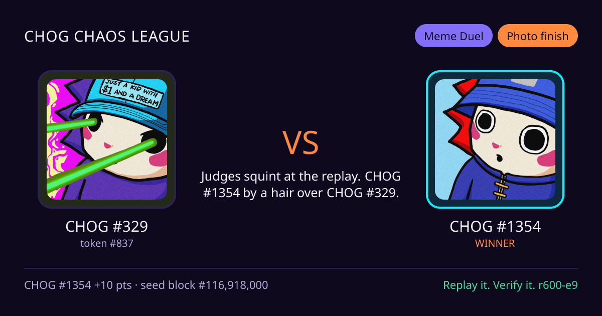 Highlight card: CHOG #329 versus CHOG #1354