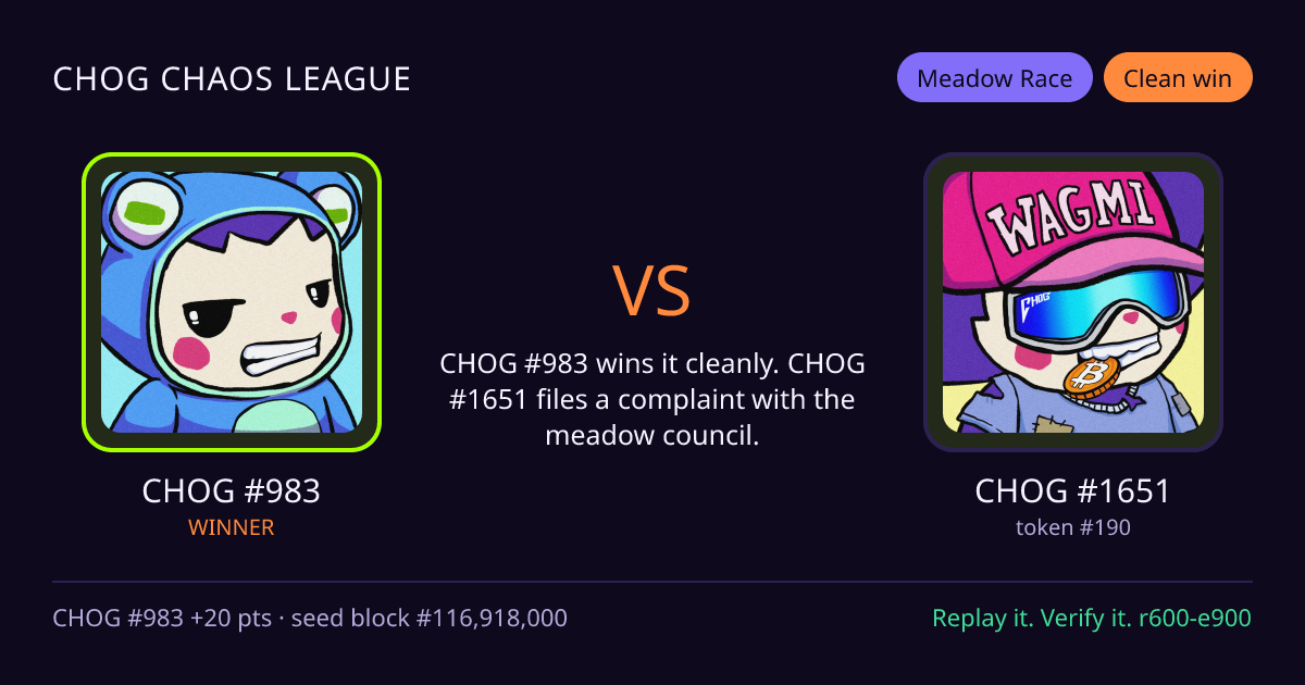 Highlight card: CHOG #983 versus CHOG #1651