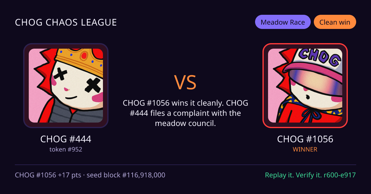Highlight card: CHOG #444 versus CHOG #1056