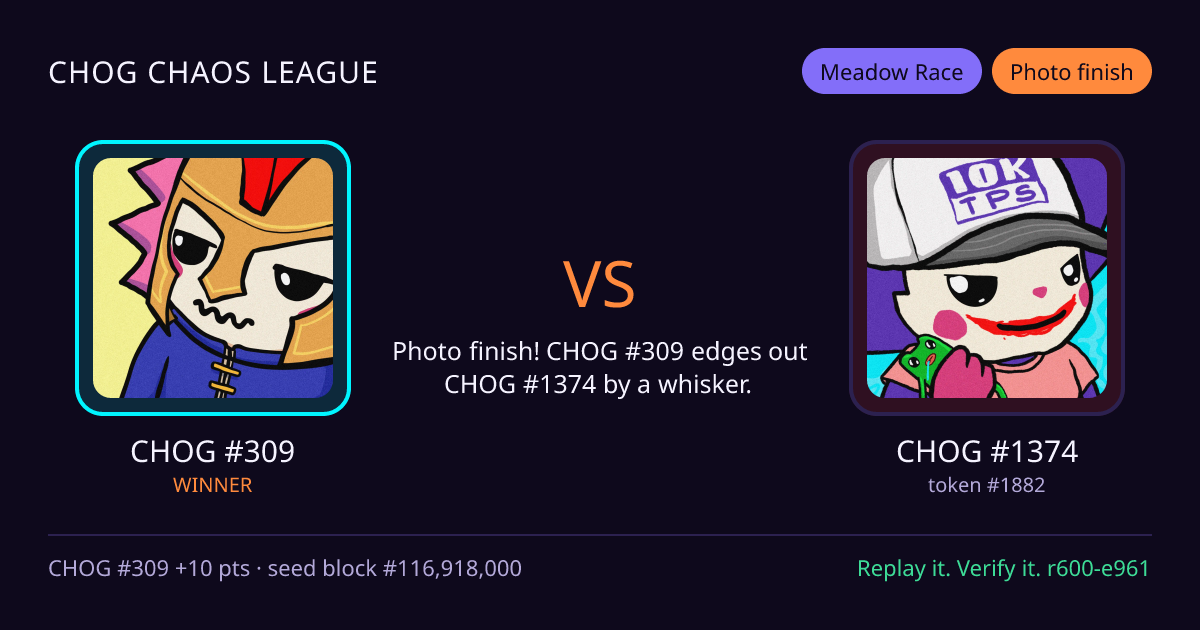 Highlight card: CHOG #309 versus CHOG #1374