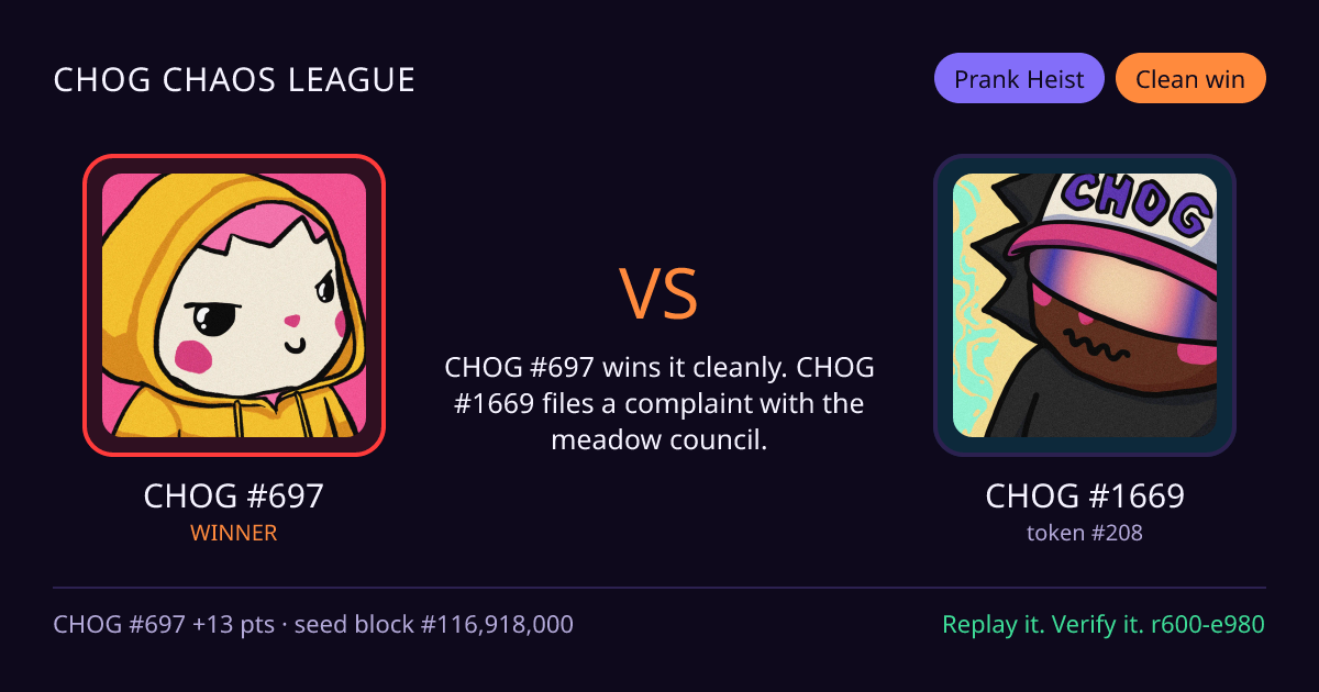Highlight card: CHOG #697 versus CHOG #1669