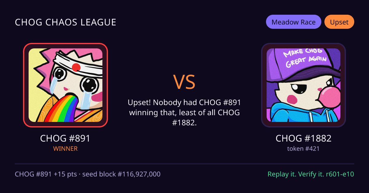 Highlight card: CHOG #891 versus CHOG #1882