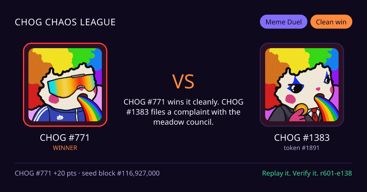 Highlight card: CHOG #771 versus CHOG #1383