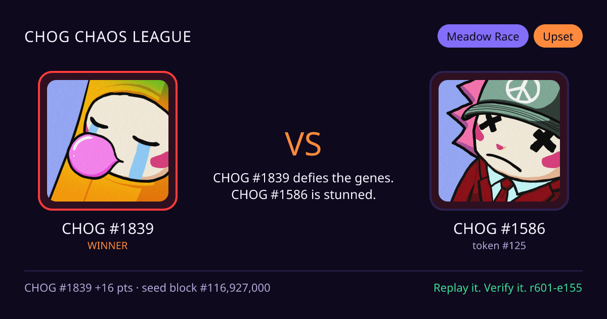 Highlight card: CHOG #1839 versus CHOG #1586