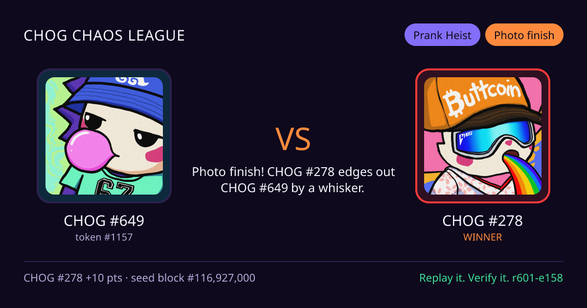 Highlight card: CHOG #649 versus CHOG #278
