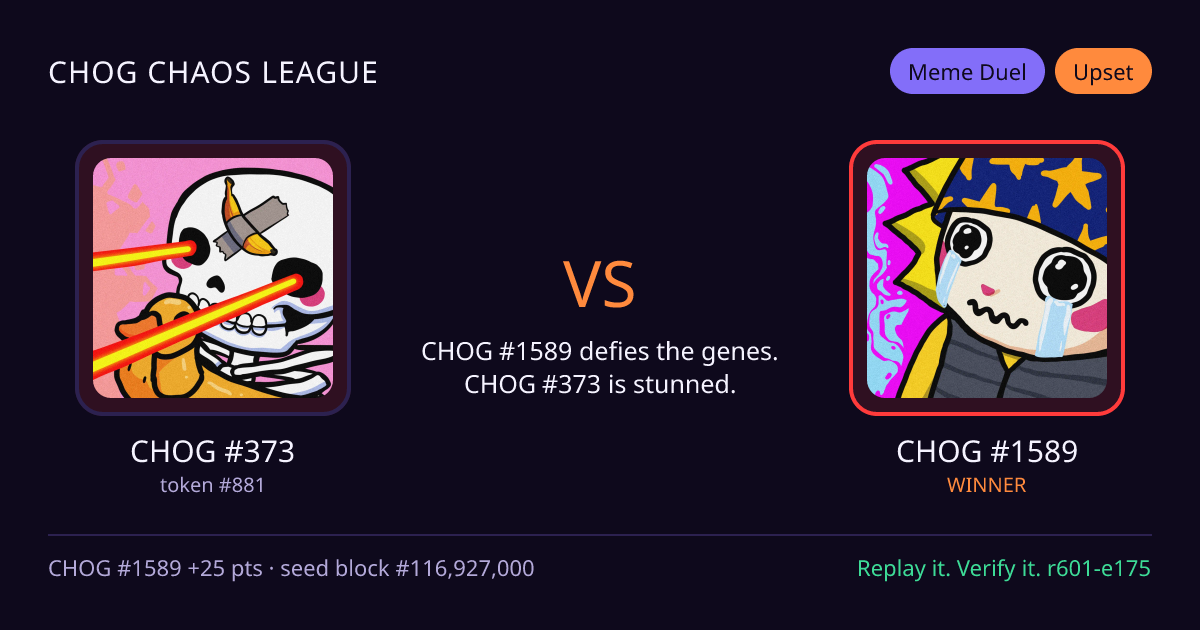 Highlight card: CHOG #373 versus CHOG #1589