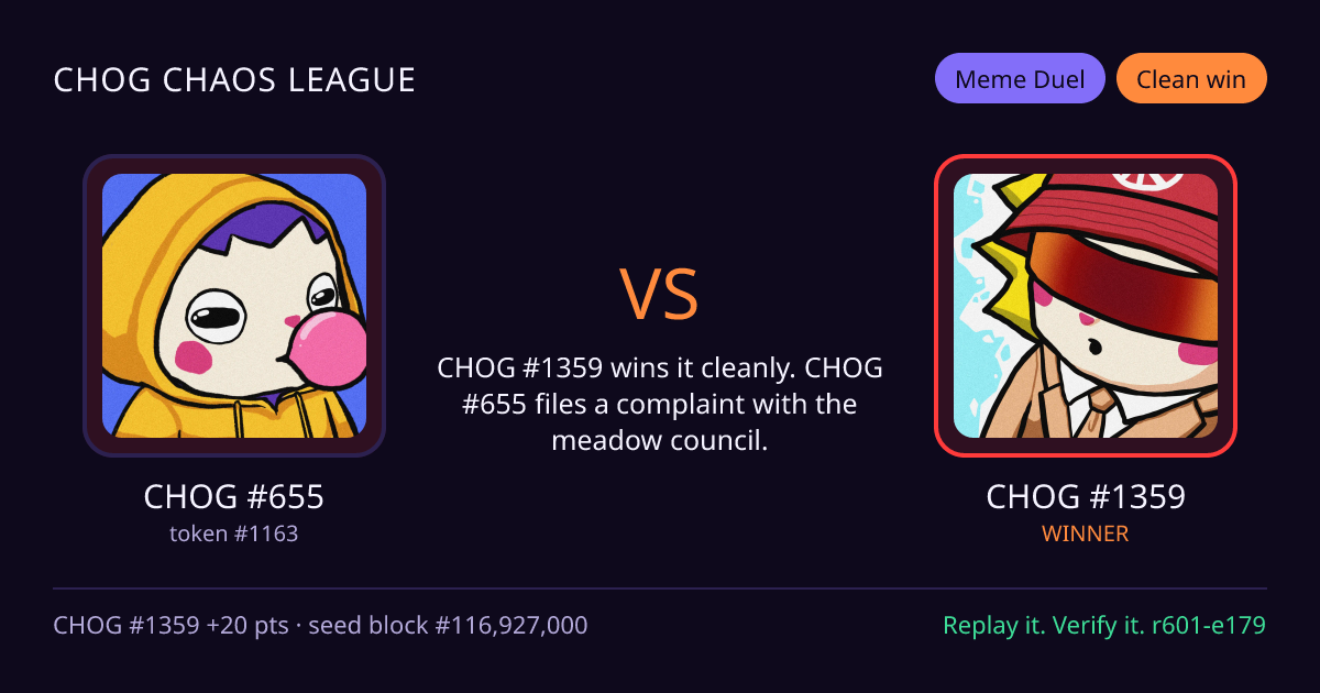Highlight card: CHOG #655 versus CHOG #1359