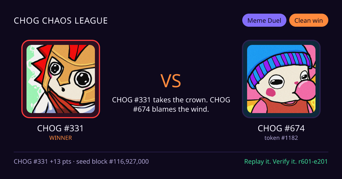 Highlight card: CHOG #331 versus CHOG #674