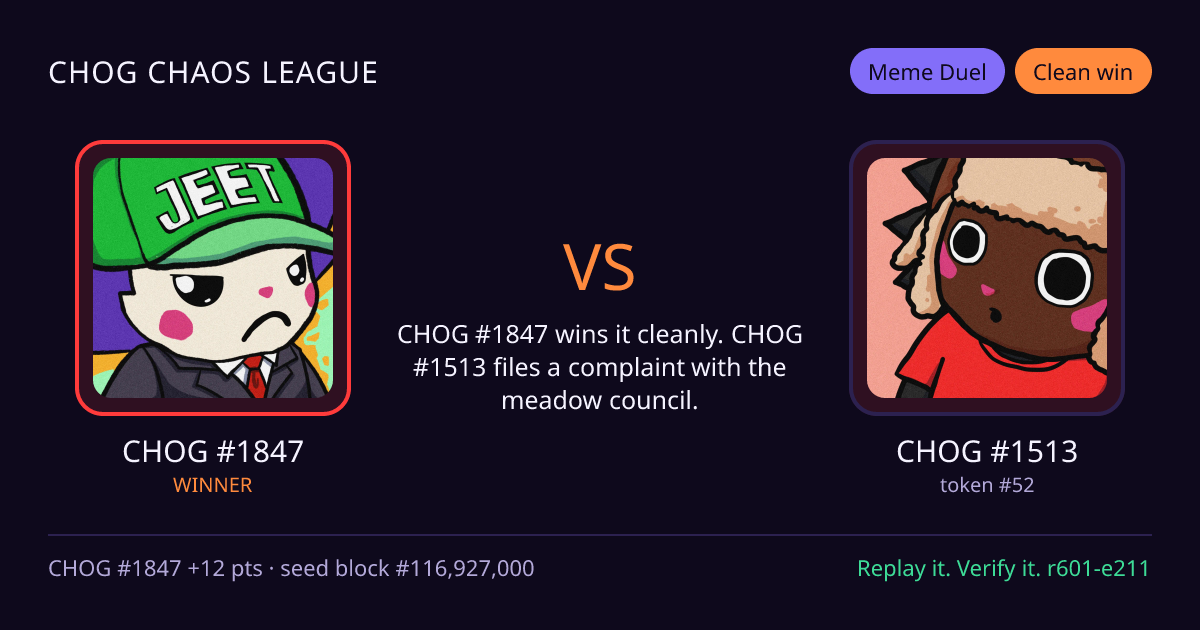 Highlight card: CHOG #1847 versus CHOG #1513