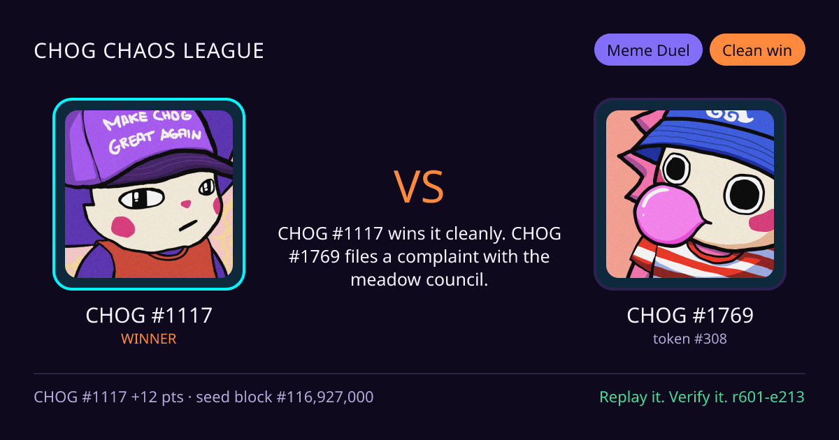 Highlight card: CHOG #1117 versus CHOG #1769