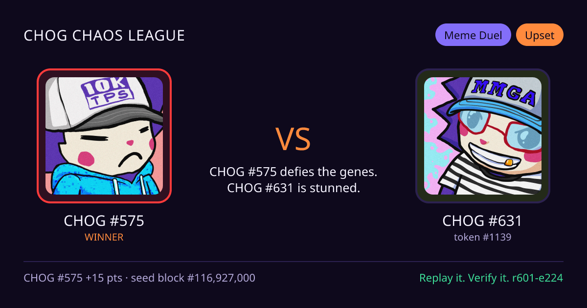 Highlight card: CHOG #575 versus CHOG #631