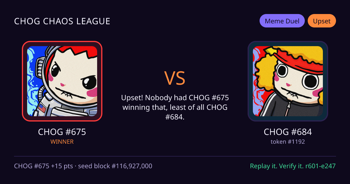Highlight card: CHOG #675 versus CHOG #684