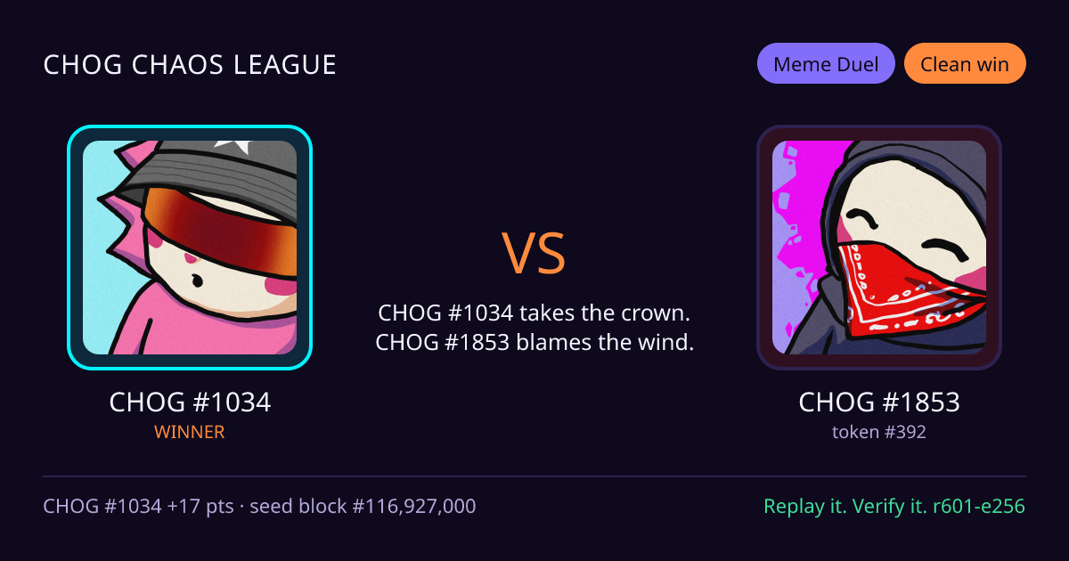Highlight card: CHOG #1034 versus CHOG #1853