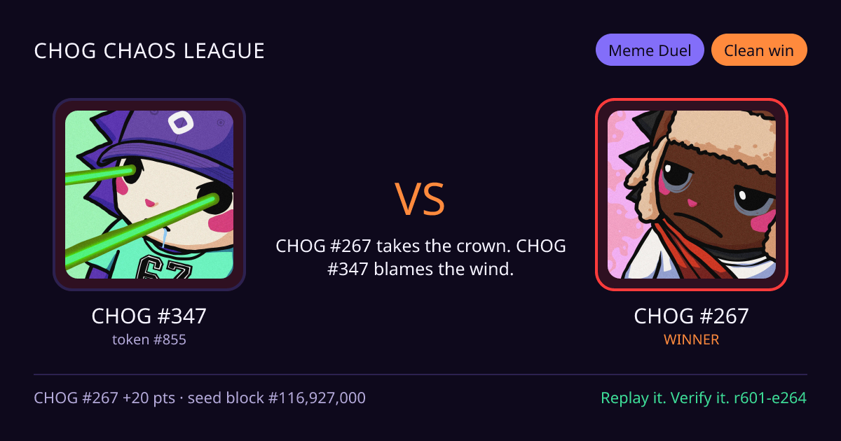 Highlight card: CHOG #347 versus CHOG #267