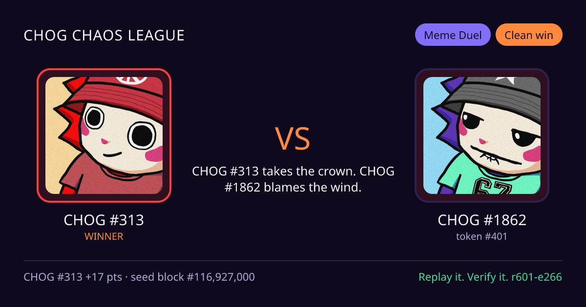 Highlight card: CHOG #313 versus CHOG #1862