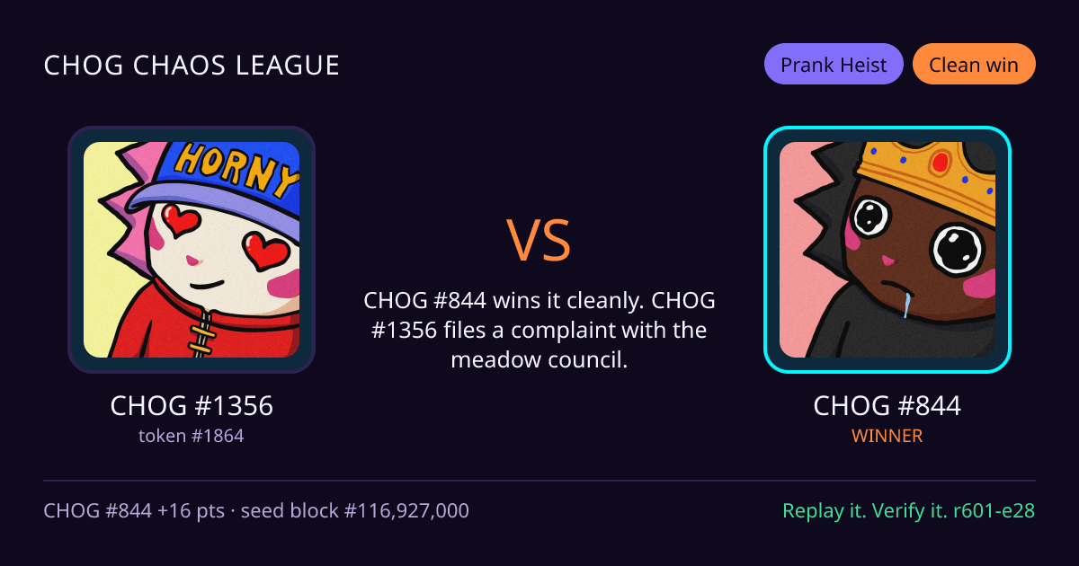 Highlight card: CHOG #1356 versus CHOG #844