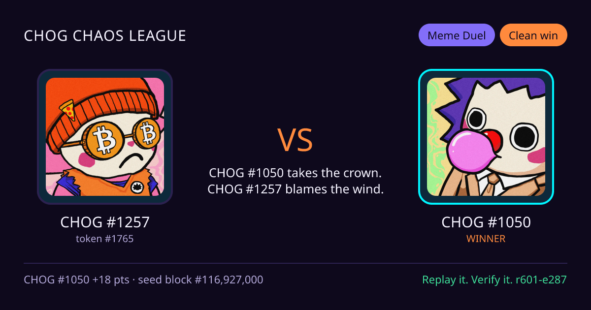 Highlight card: CHOG #1257 versus CHOG #1050