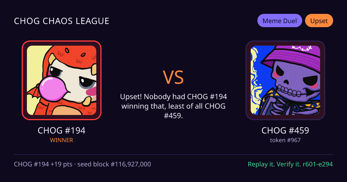 Highlight card: CHOG #194 versus CHOG #459