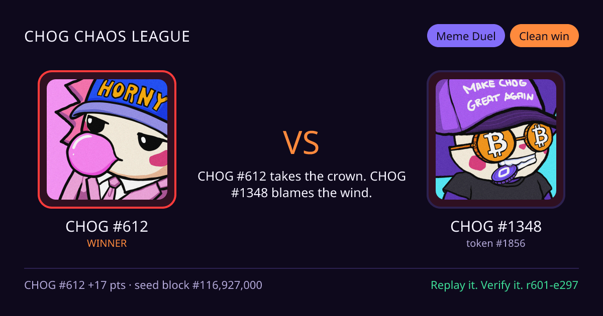 Highlight card: CHOG #612 versus CHOG #1348