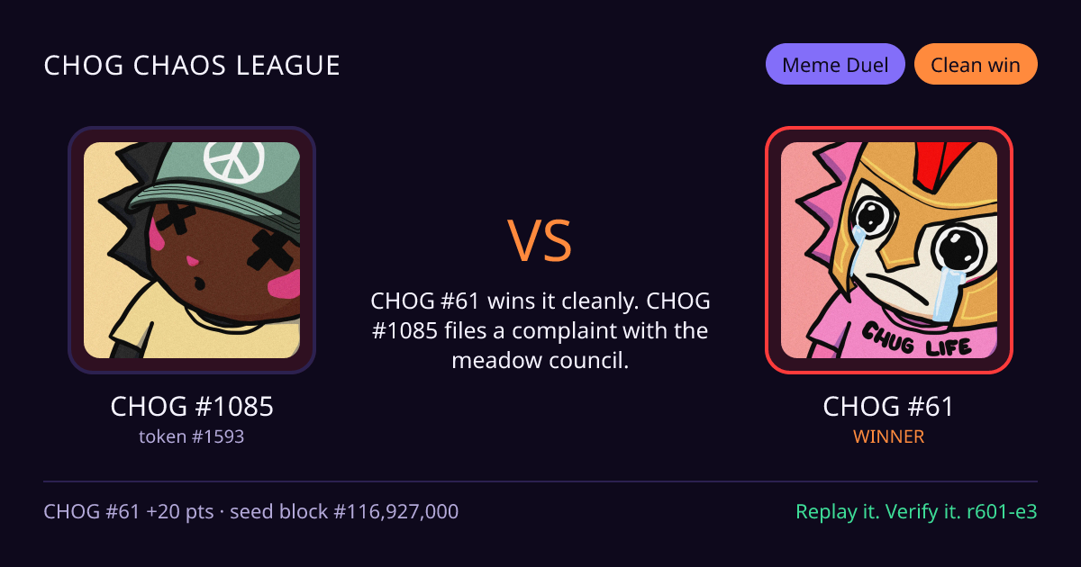 Highlight card: CHOG #1085 versus CHOG #61