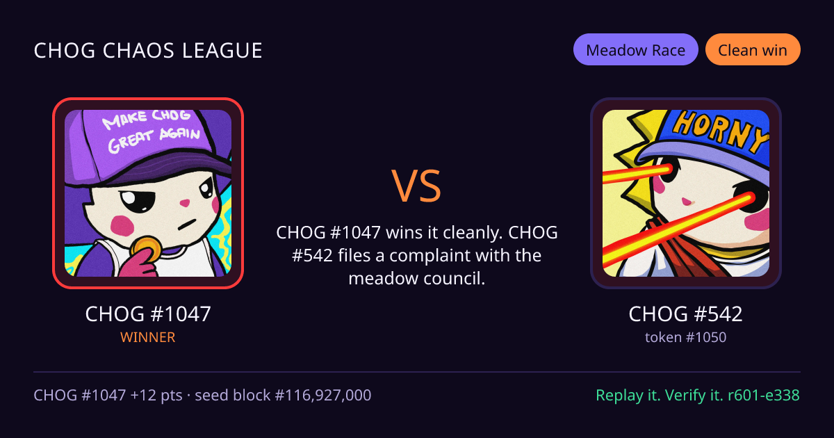 Highlight card: CHOG #1047 versus CHOG #542