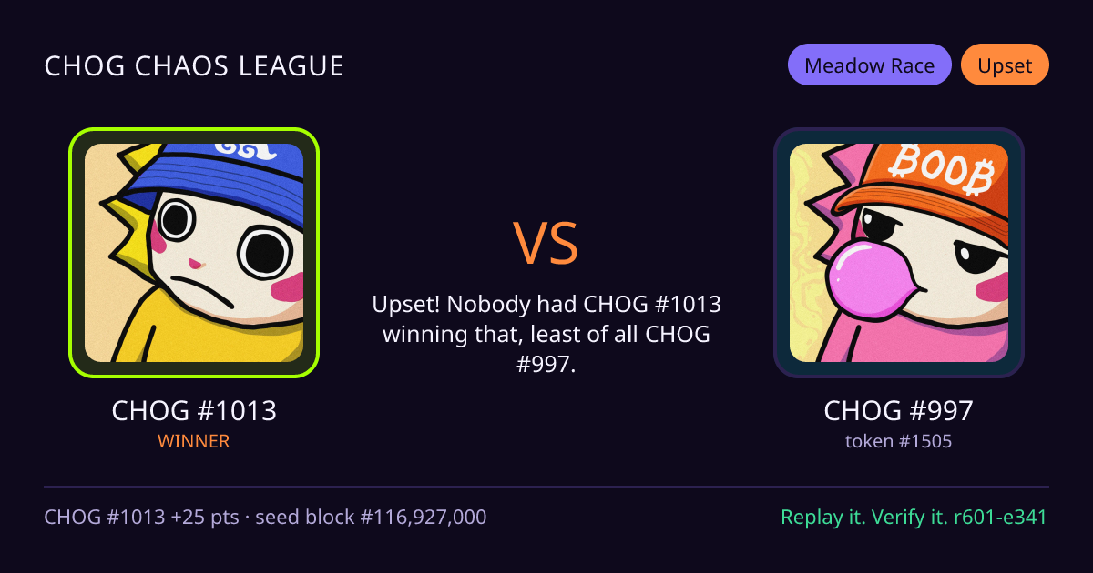 Highlight card: CHOG #1013 versus CHOG #997