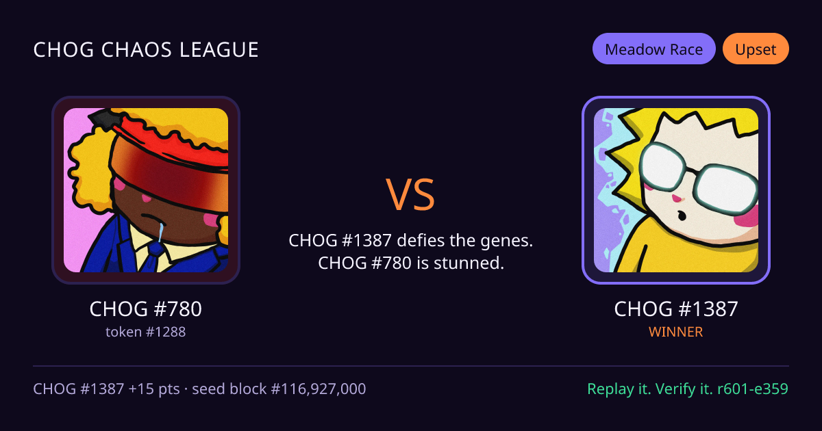 Highlight card: CHOG #780 versus CHOG #1387