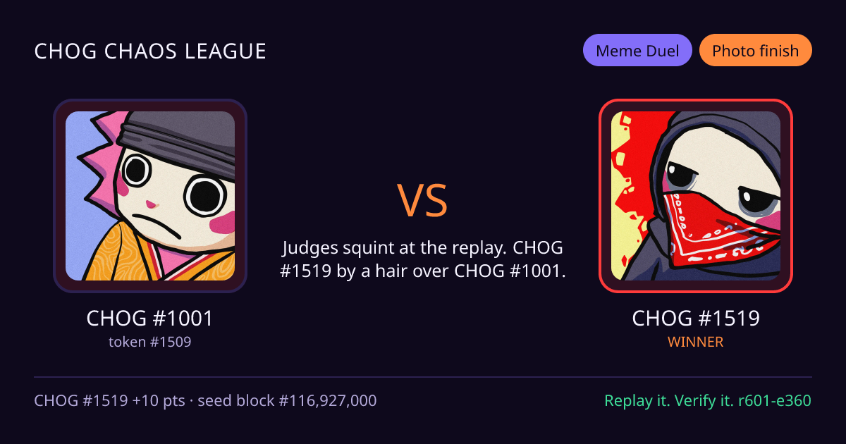 Highlight card: CHOG #1001 versus CHOG #1519