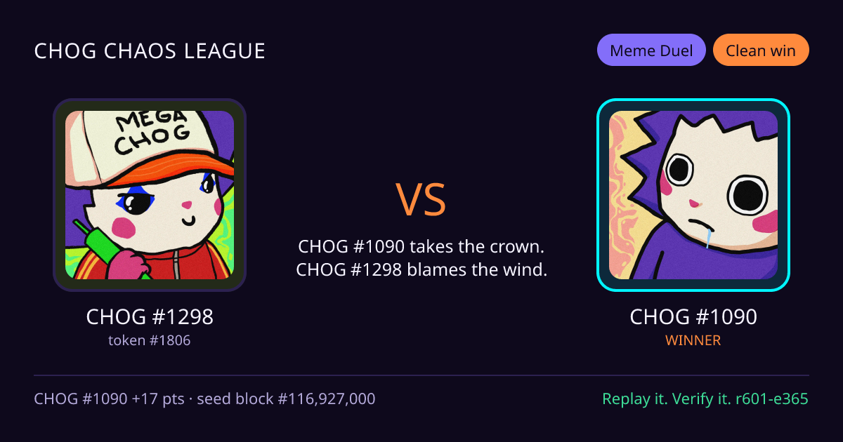 Highlight card: CHOG #1298 versus CHOG #1090