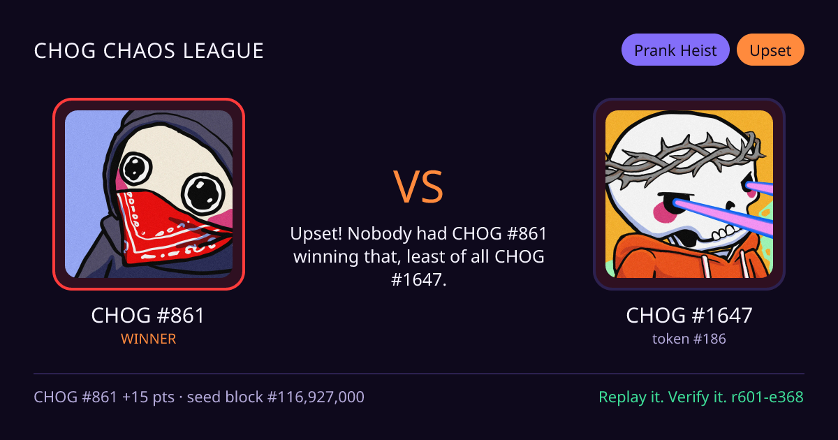 Highlight card: CHOG #861 versus CHOG #1647