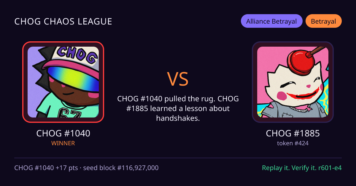 Highlight card: CHOG #1040 versus CHOG #1885
