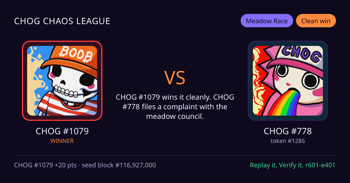 Highlight card: CHOG #1079 versus CHOG #778