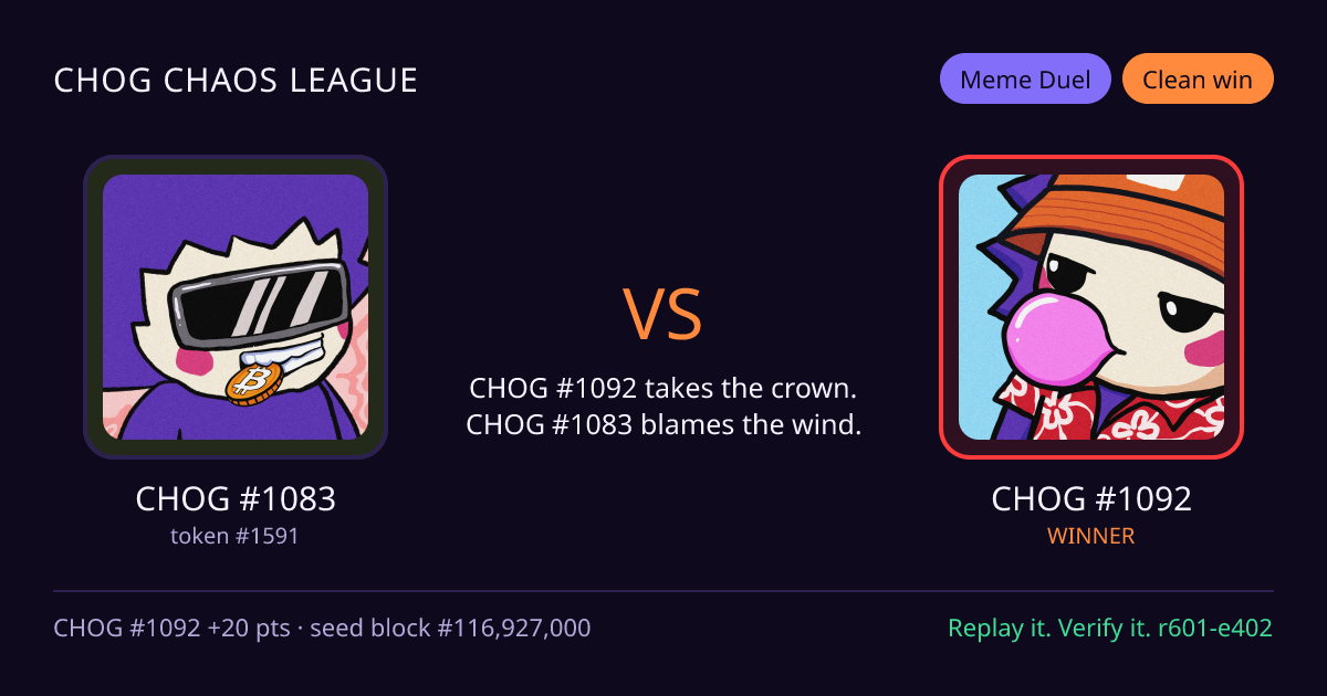 Highlight card: CHOG #1083 versus CHOG #1092