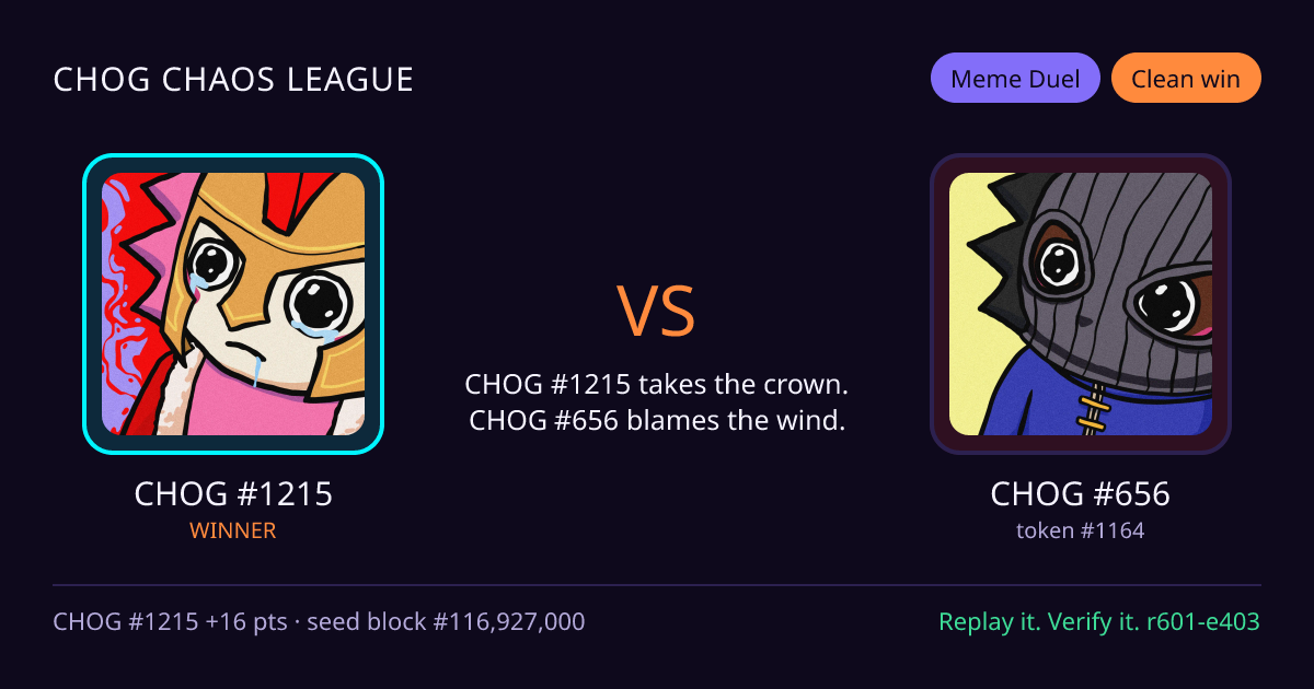 Highlight card: CHOG #1215 versus CHOG #656