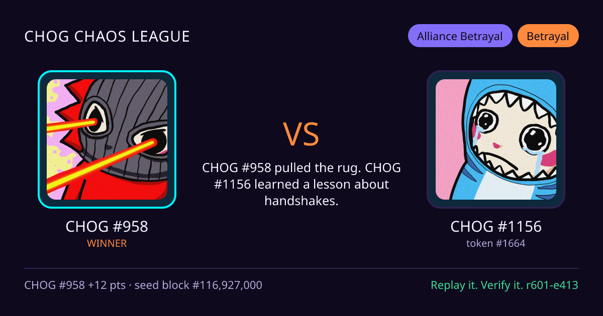 Highlight card: CHOG #958 versus CHOG #1156