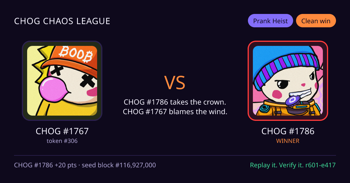 Highlight card: CHOG #1767 versus CHOG #1786