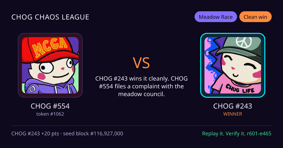 Highlight card: CHOG #554 versus CHOG #243
