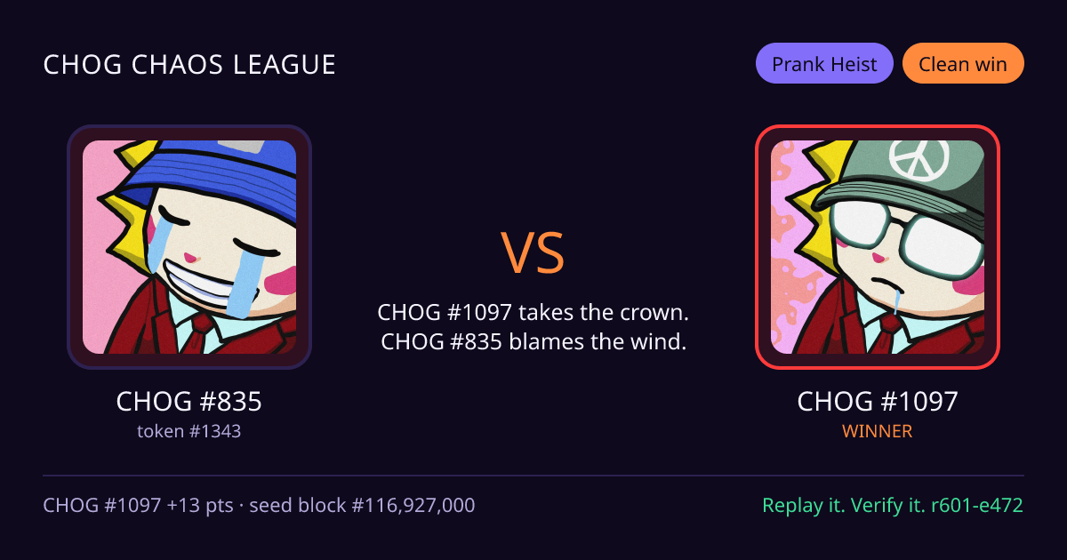 Highlight card: CHOG #835 versus CHOG #1097