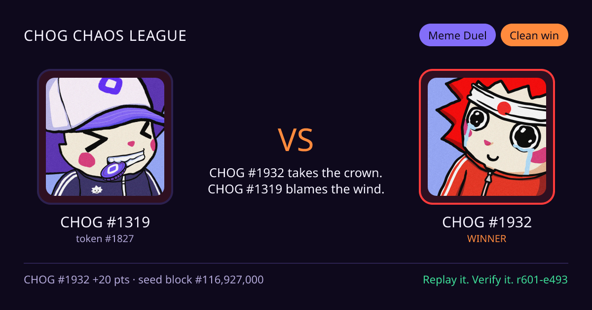 Highlight card: CHOG #1319 versus CHOG #1932