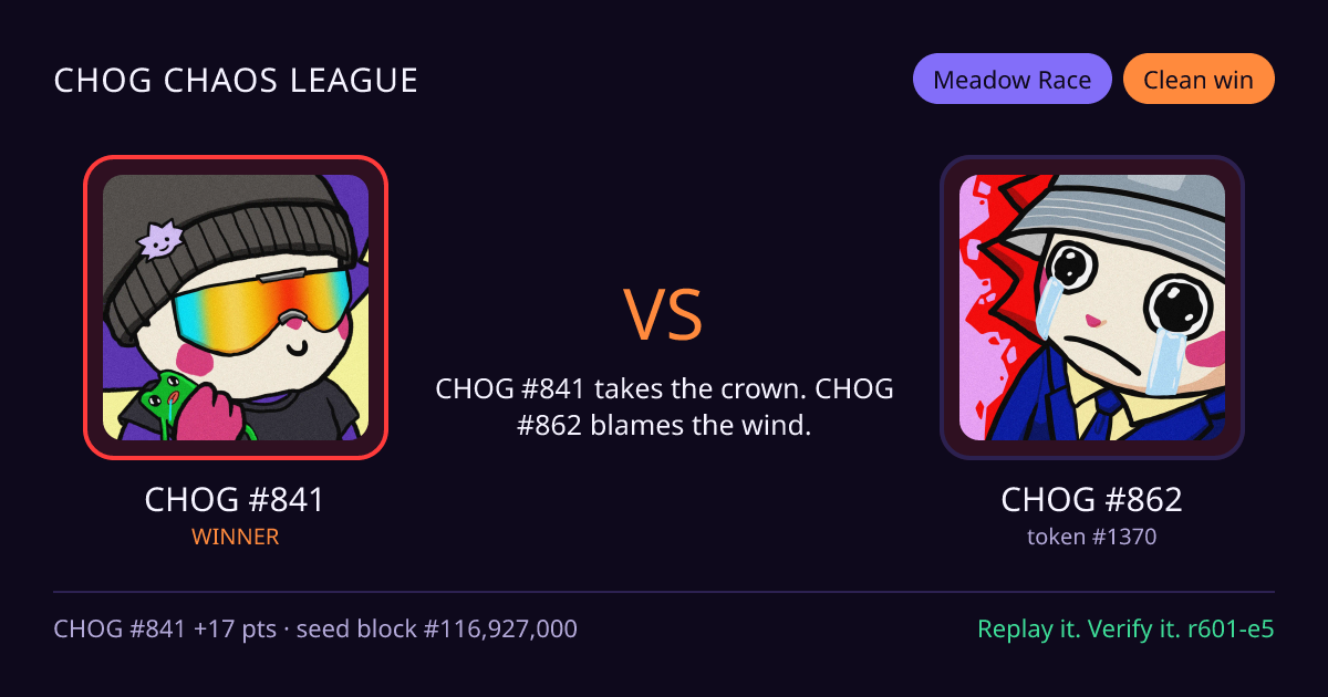 Highlight card: CHOG #841 versus CHOG #862
