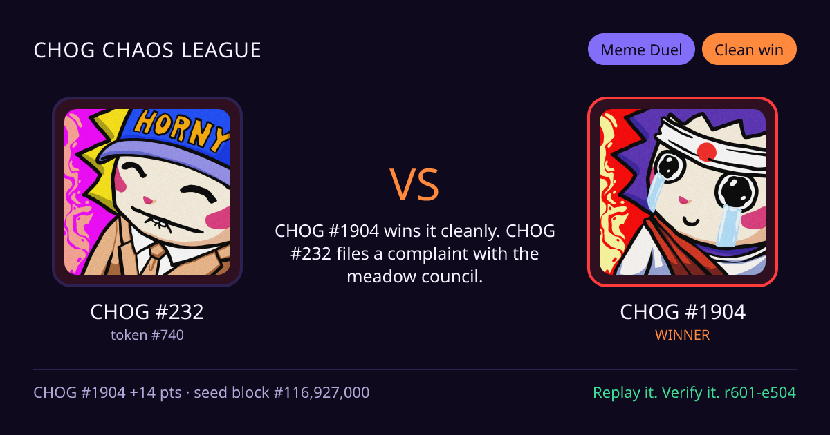 Highlight card: CHOG #232 versus CHOG #1904