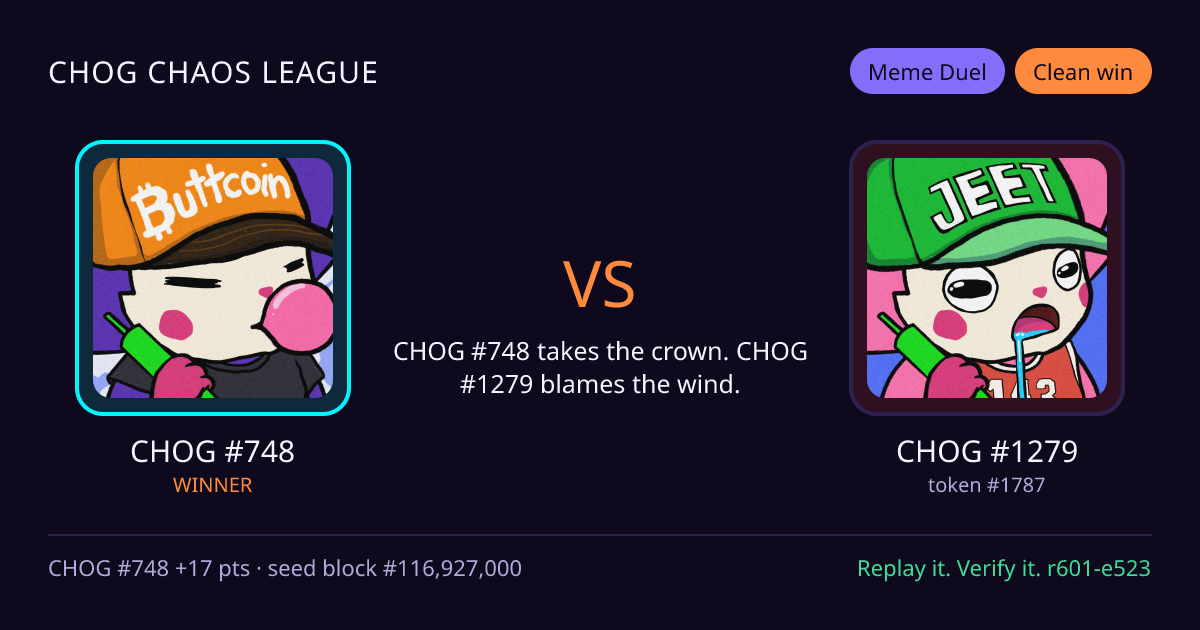 Highlight card: CHOG #748 versus CHOG #1279