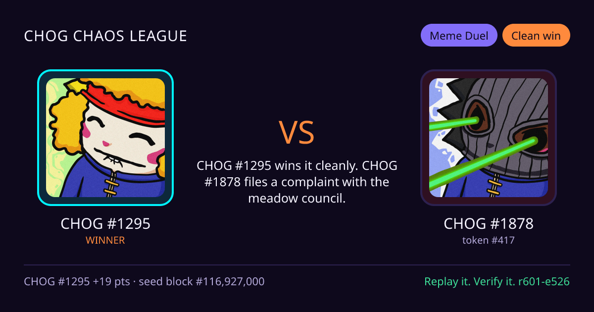 Highlight card: CHOG #1295 versus CHOG #1878