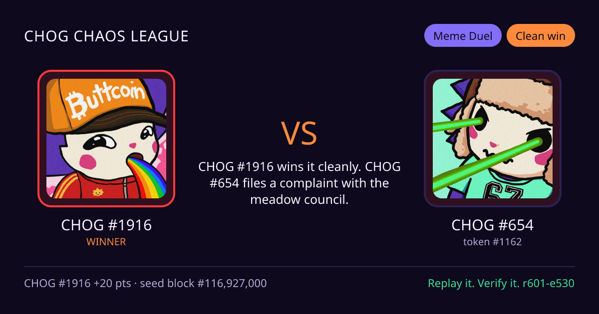 Highlight card: CHOG #1916 versus CHOG #654