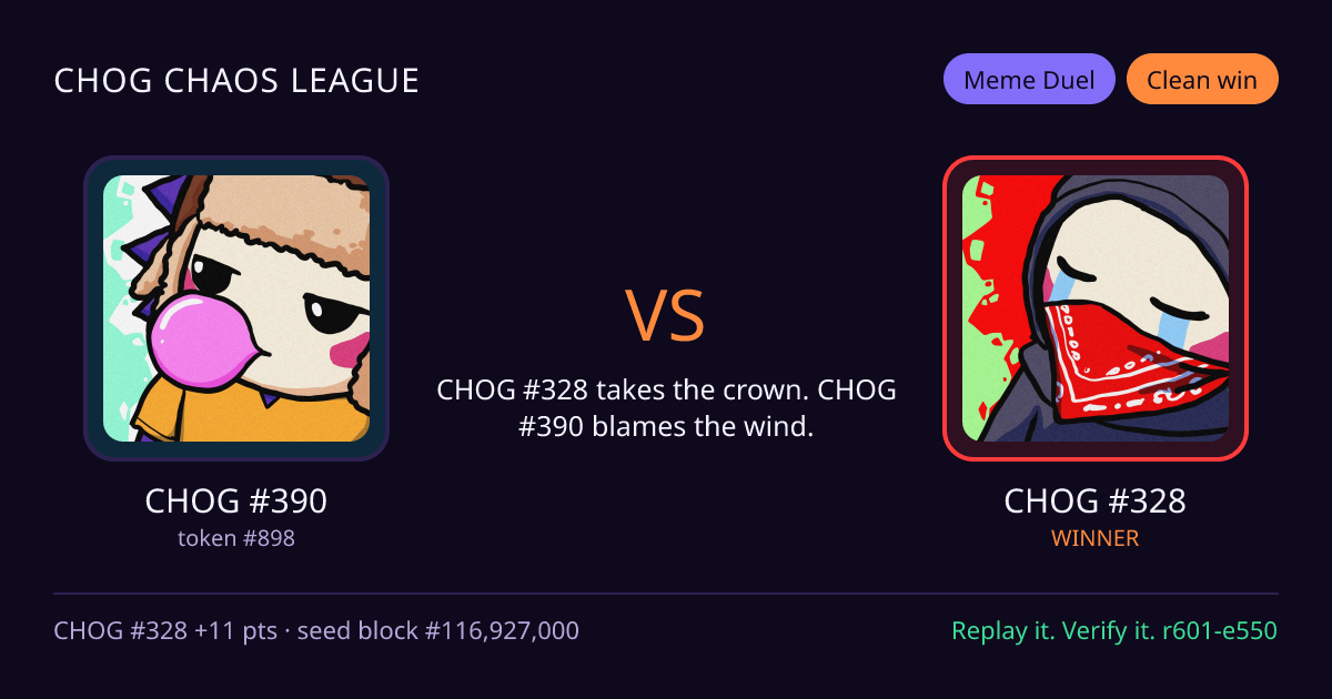 Highlight card: CHOG #390 versus CHOG #328