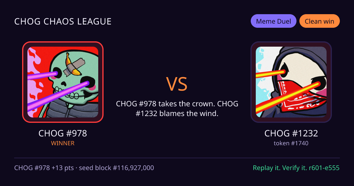 Highlight card: CHOG #978 versus CHOG #1232