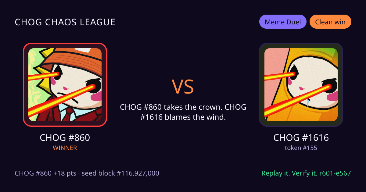 Highlight card: CHOG #860 versus CHOG #1616