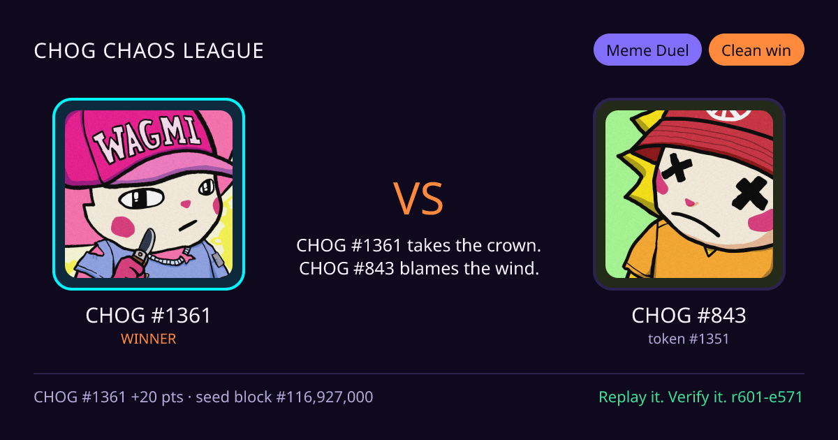 Highlight card: CHOG #1361 versus CHOG #843