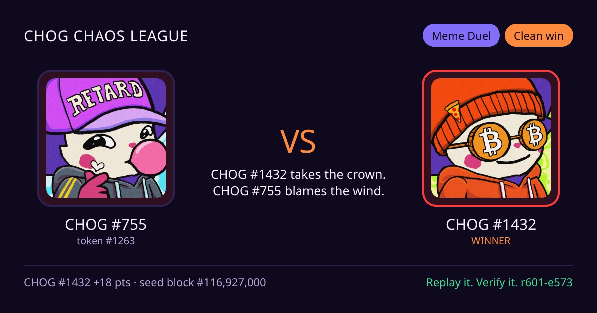 Highlight card: CHOG #755 versus CHOG #1432